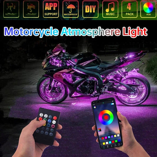 Tira de Luces LED Decorativas RGB para Moto y Auto - Control Remoto y APP, Resistente al Agua